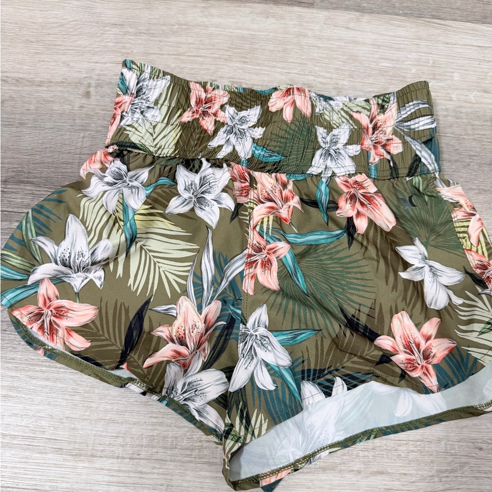 Hurley Olive Floral Women's Athletic Shorts